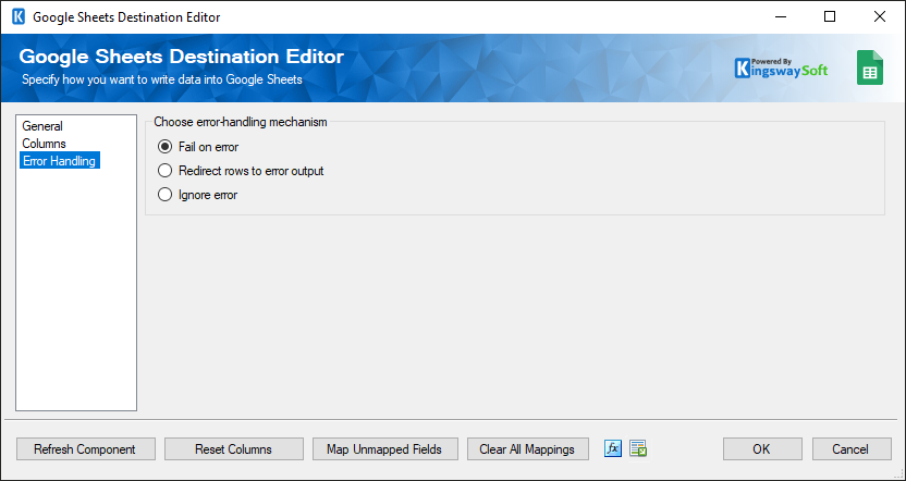 SSIS Google Sheets Destination Component - Error Handling